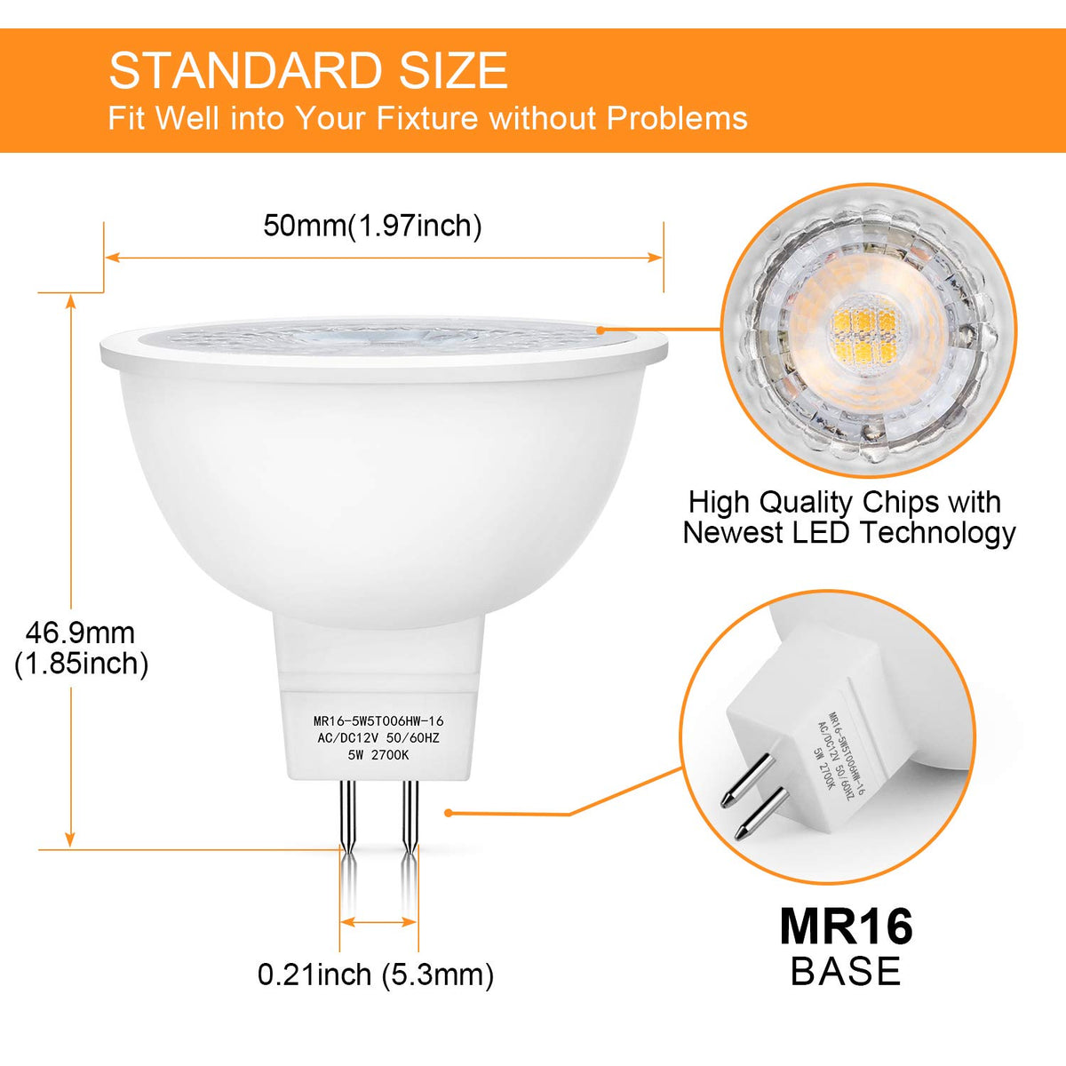 Mlambert MR16 LED bulbs delivering 450 lumens for bright accents.