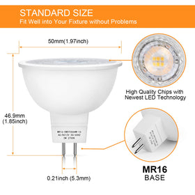 Mlambert MR16 LED bulbs delivering 450 lumens for bright accents.