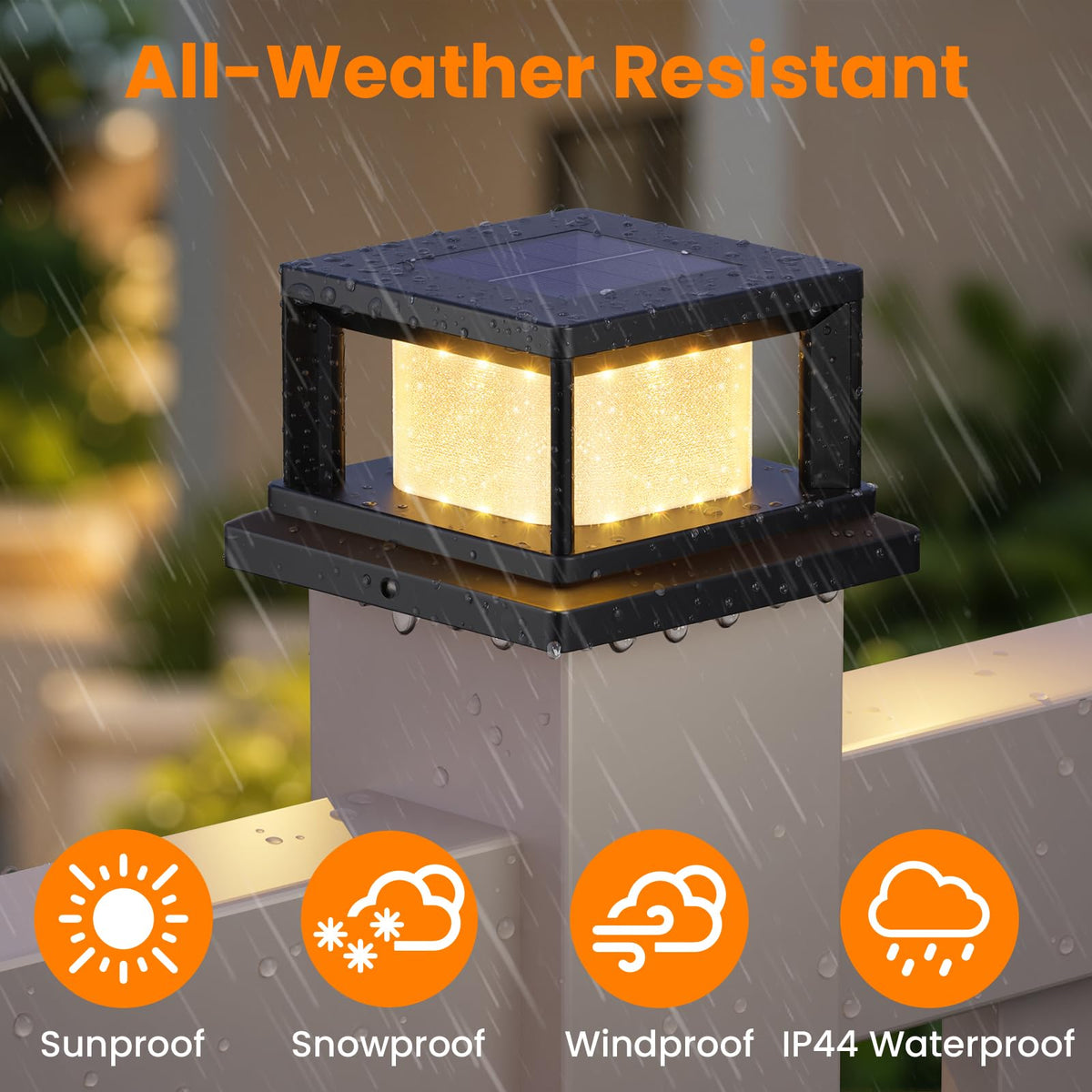 Mlambert IP44 waterproof solar post cap light withstands rain and snow
