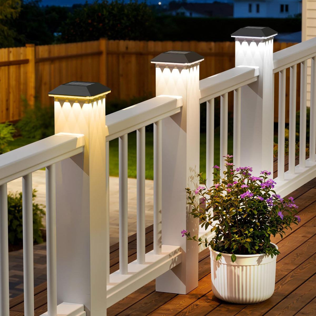 Mlambert post cap light creates gentle ambiance for porches and pathways