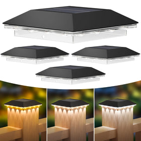 Mlambert solar post cap light front view showing warm ambient lighting for posts
