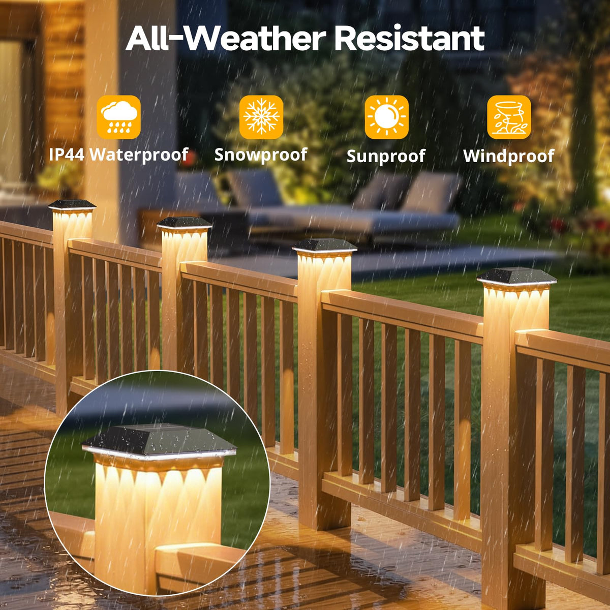 Mlambert solar post cap light on wood post enhances wood grain with a soft glow
