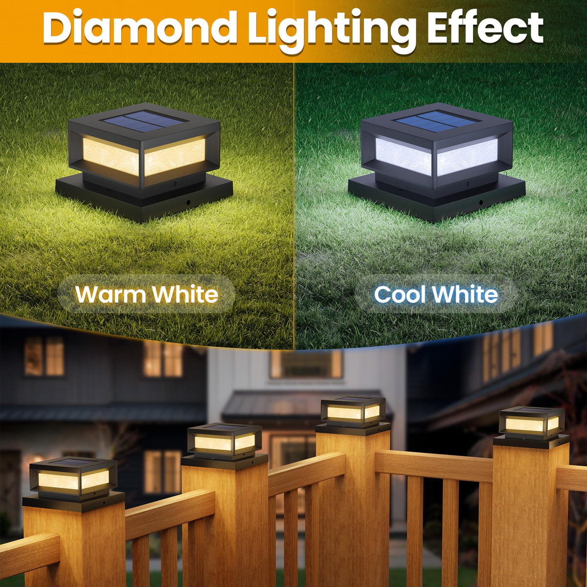 Mlambert solar post cap lights in cool white mode for crisp nighttime visibility