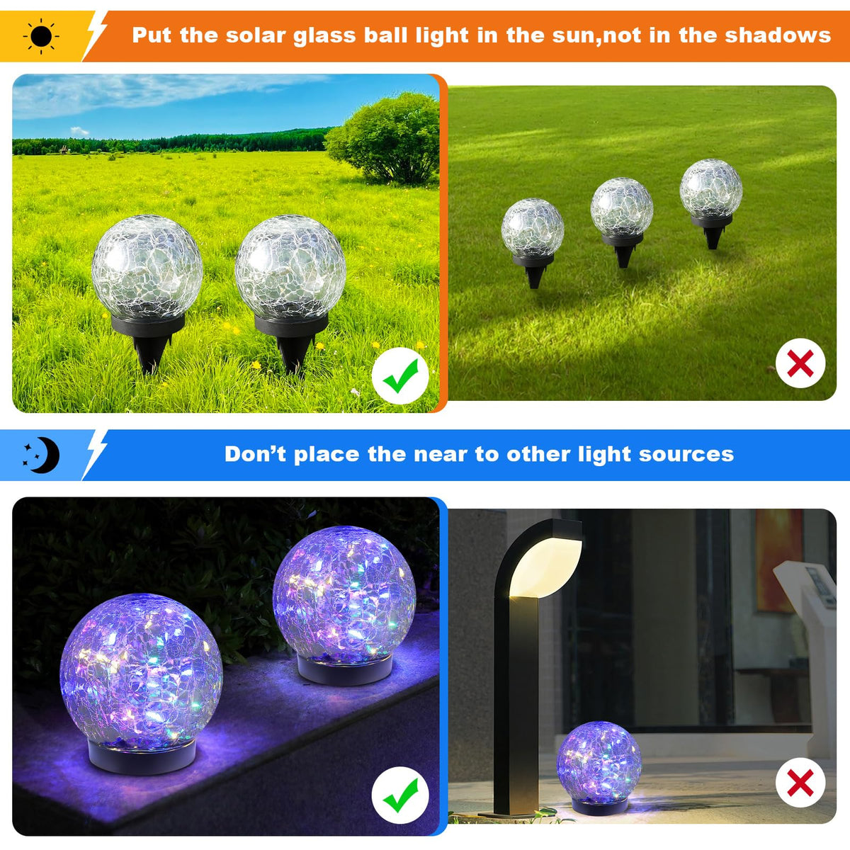 MLKNK crackled-glass globe glows softly after charging for evenings.