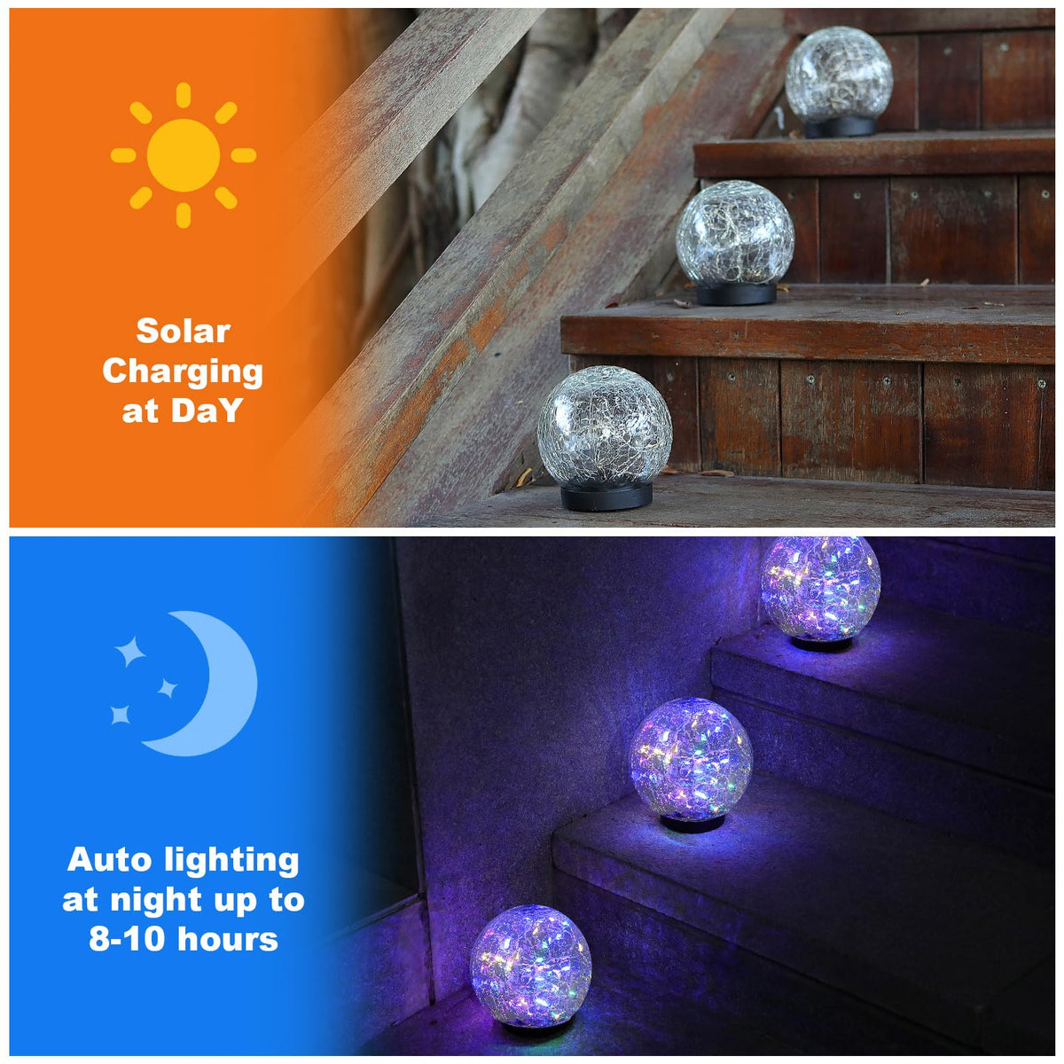 MLKNK solar globe lawn decor enhances patio and yard ambiance.