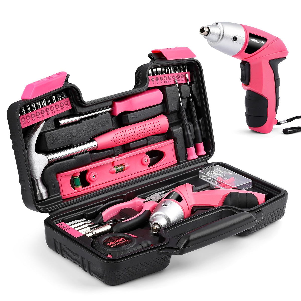 MLKTUULS 112-piece electric screwdriver kit for quick home repairs.