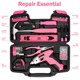 MLKTUULS pink cordless screwdriver in hand highlights lightweight ergonomic design.