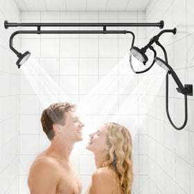 MLLNFUE tandem shower head assembly enables simultaneous use for two people.