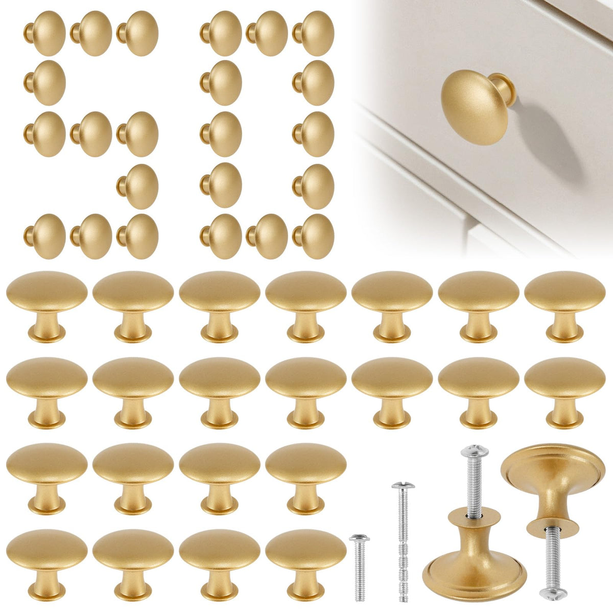MLYNZXJSY gold round knob pack for modern kitchen cabinets and dressers