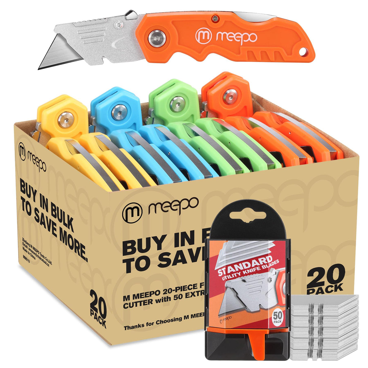 M MEEPO box cutter set front view with ergonomic grip for comfortable cuts