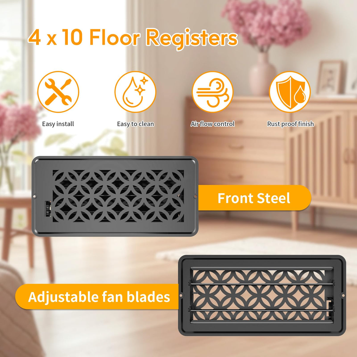 MMFSF vent with damper adjustment for directional airflow control.