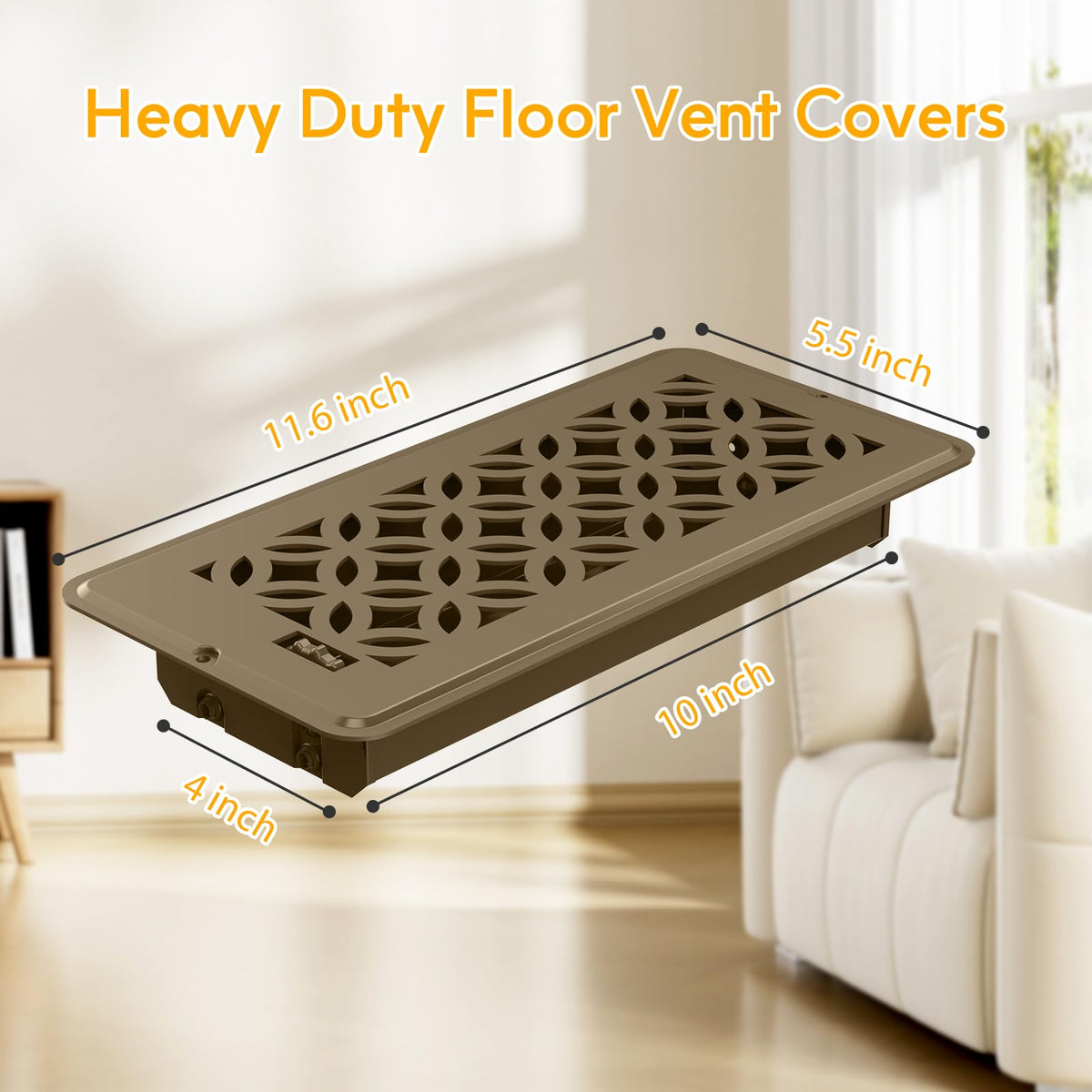 MMFSF floor register with adjustable damper for precise airflow control