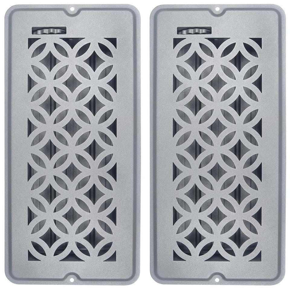 MMFSF floor vent cover in silver-gray on wood floor improves airflow and style