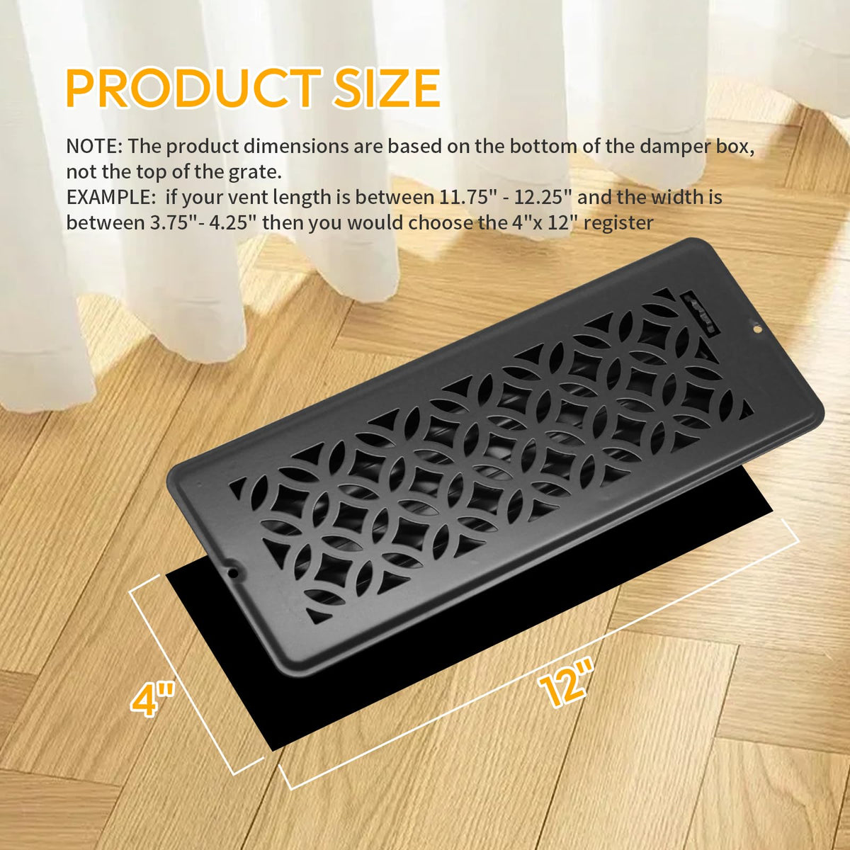MMFSF floor vent cover 4x12 damper control highlights adjustable airflow.