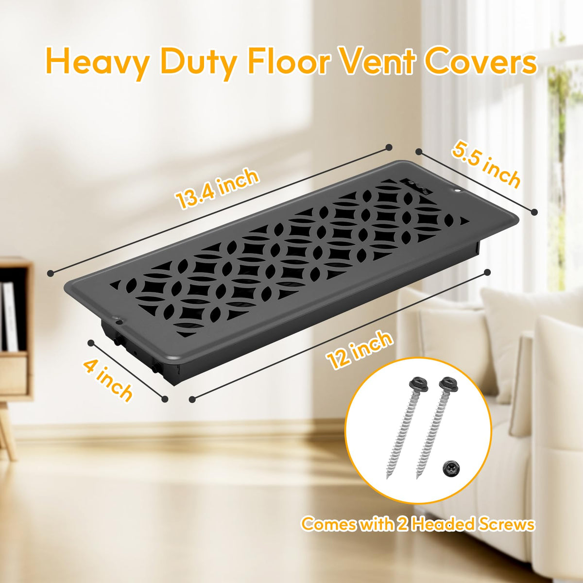 MMFSF floor vent cover 4x12 installed on floor demonstrates secure fit.