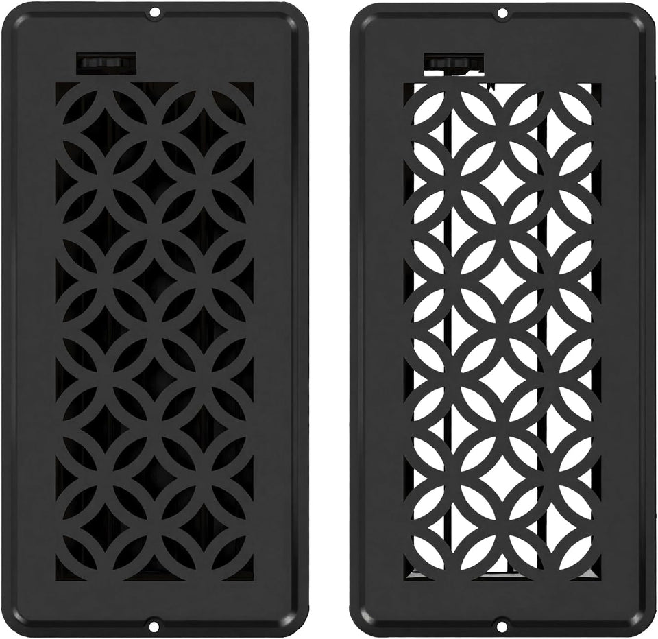 MMFSF black floor vent cover close-up showing durable rust-proof finish.