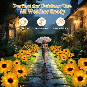 MMHF solar sunflower lights with 24 LEDs for bright evening ambiance.