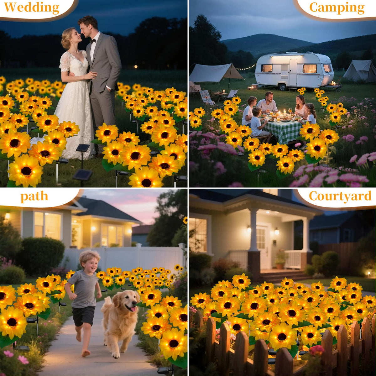 MMHF waterproof sunflower stake lights endure rain while brightening the garden.