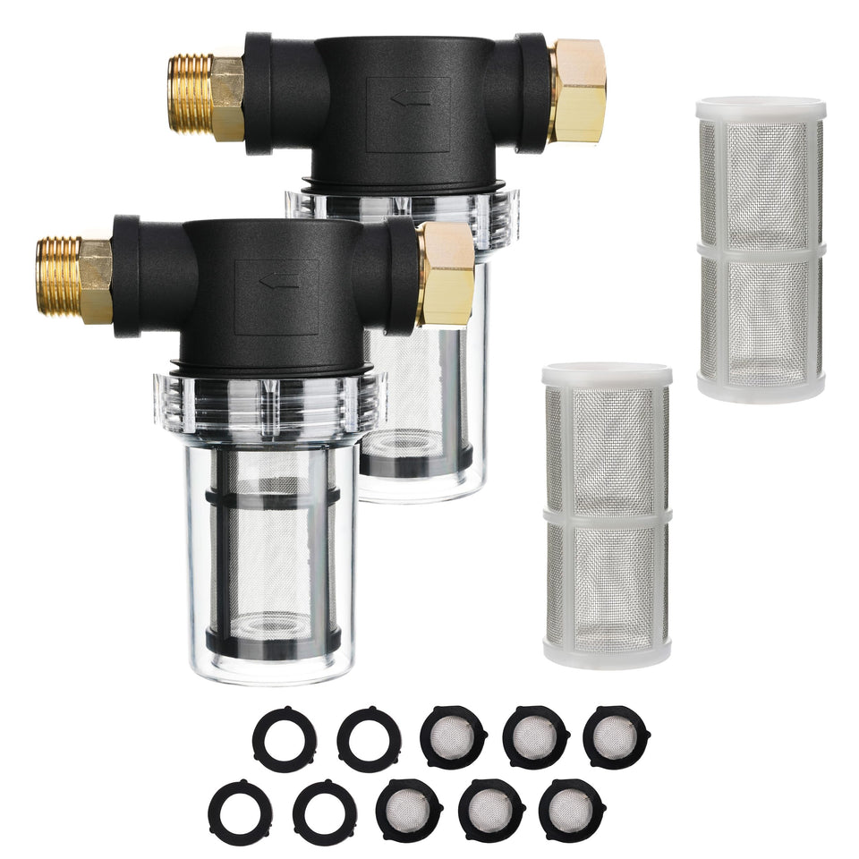 M MINGLE inline hose filter with 40mesh and 100mesh screens for cleaner water.