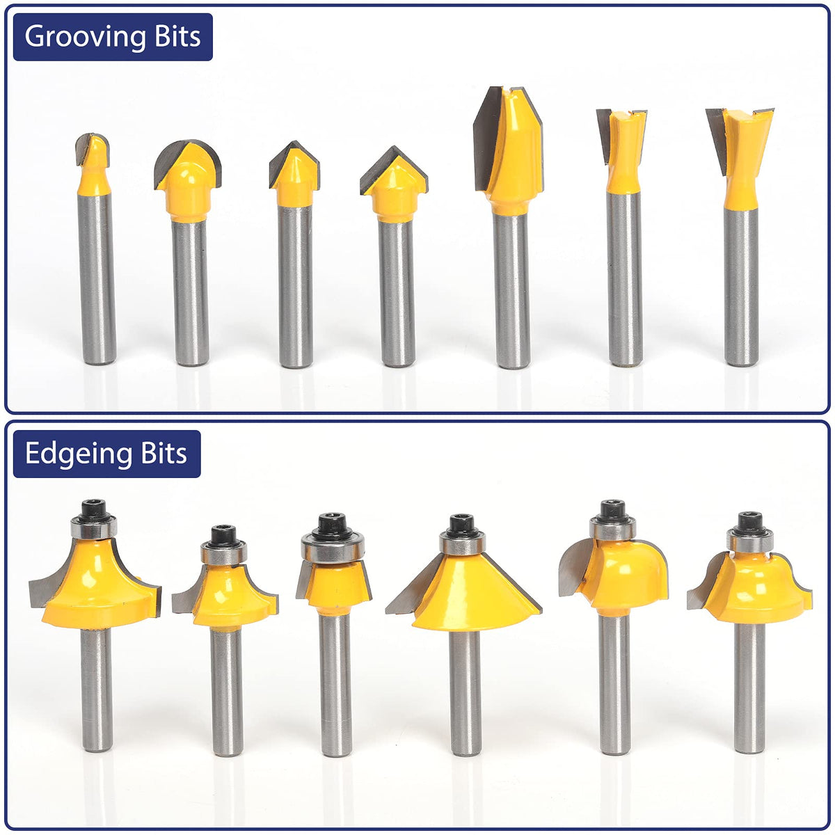 MNA carbide-tipped bits close-up showing sharp edges for smooth finishes.