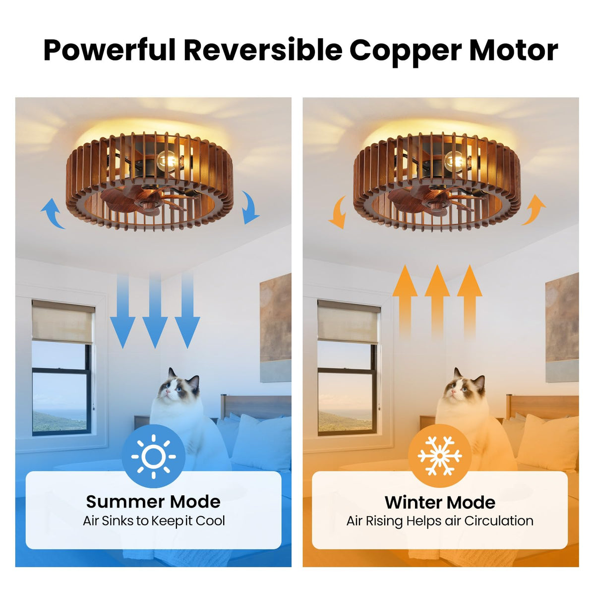 mnikopE remote-control operation offers convenient lighting and fan adjustments