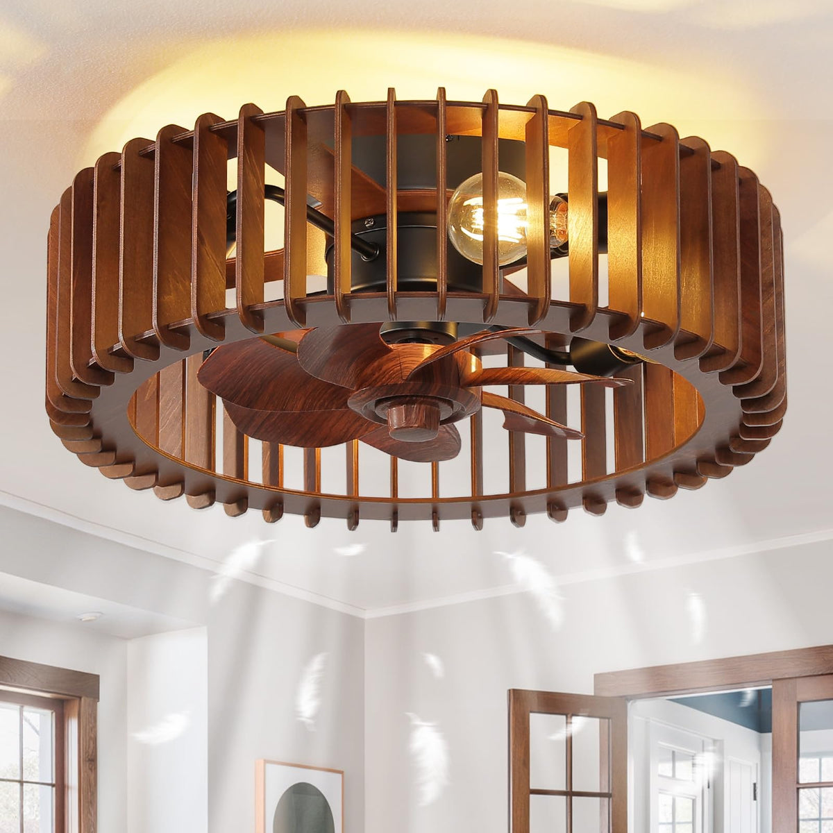mnikopE wooden caged design fan for stylish living spaces and smooth airflow