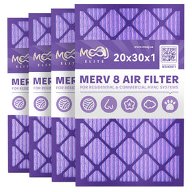 MOAJ 20x30x1 air filter 4-pack front view, pleated media for HVAC replacement