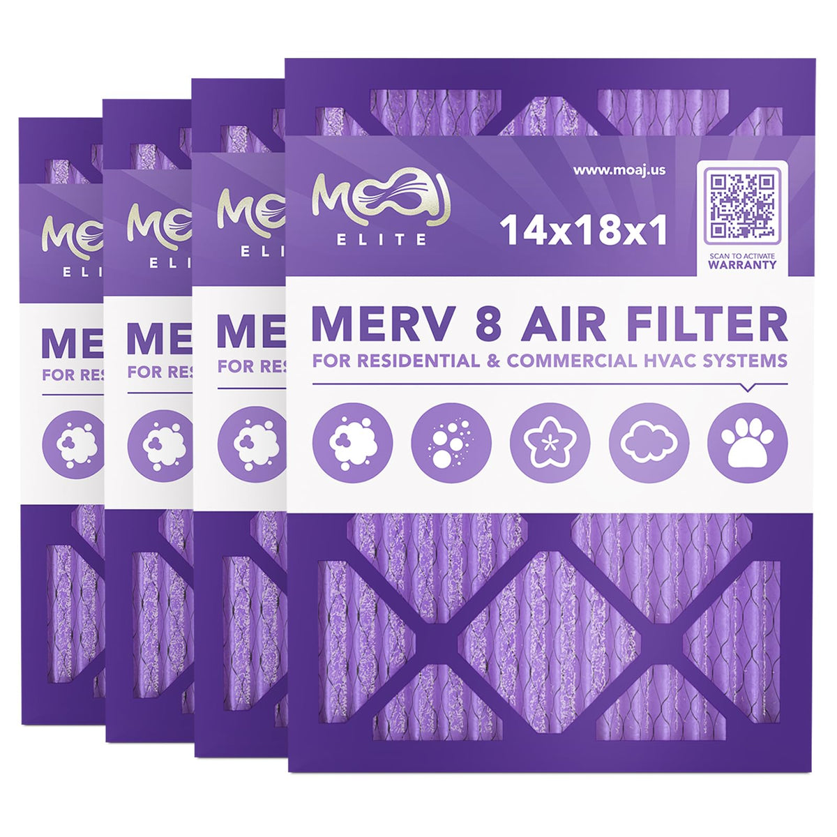 MOAJ Elite Dust Defense 14x18x1 4-pack for HVAC replacement