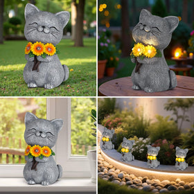 Mocosa birthday gift cat statue; sun-powered decor for garden lovers
