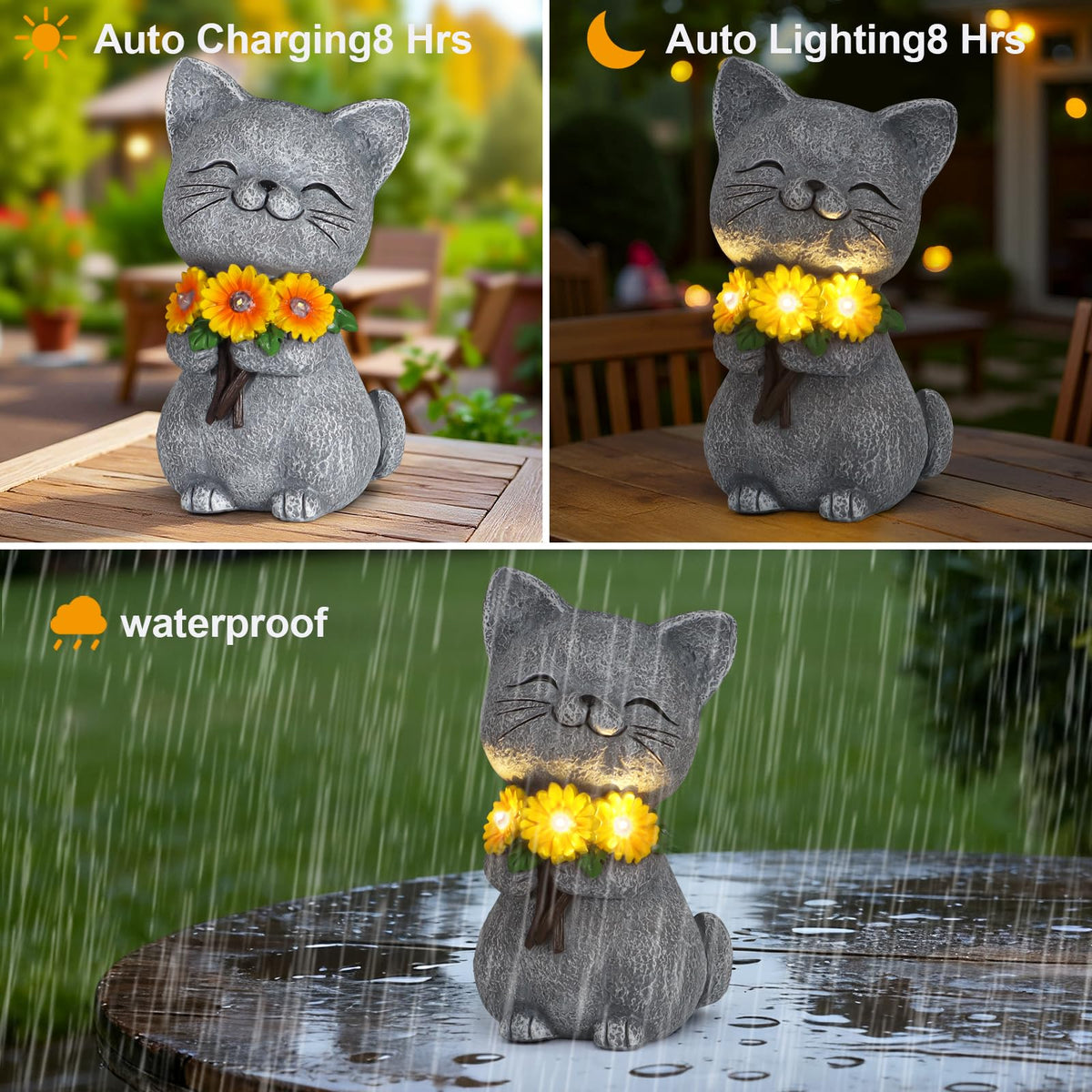 Mocosa garden decor cat with daisy offers decorative lighting for yards