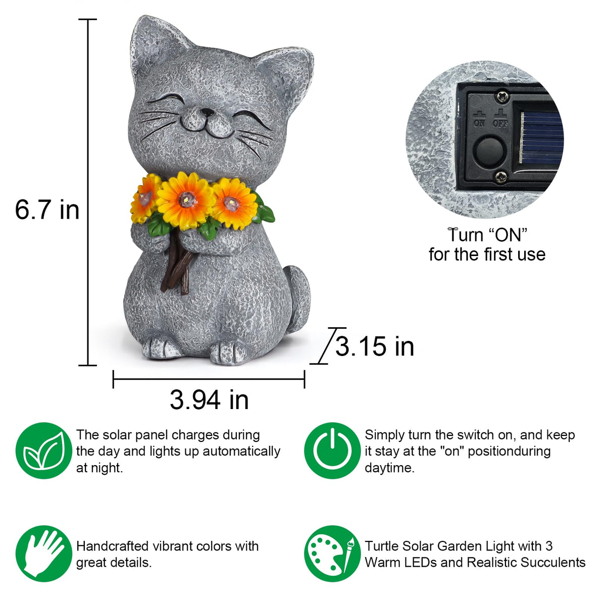 Mocosa solar cat statue provides a gentle glow for patios