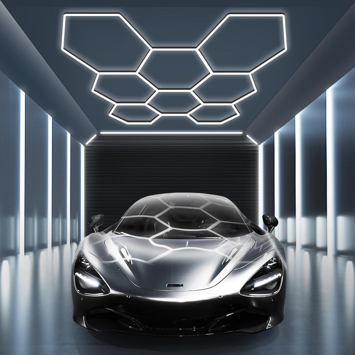 MODERN Hexagon garage light outer view shows honeycomb design for bright coverage