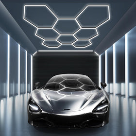 MODERN Hexagon garage light outer view shows honeycomb design for bright coverage