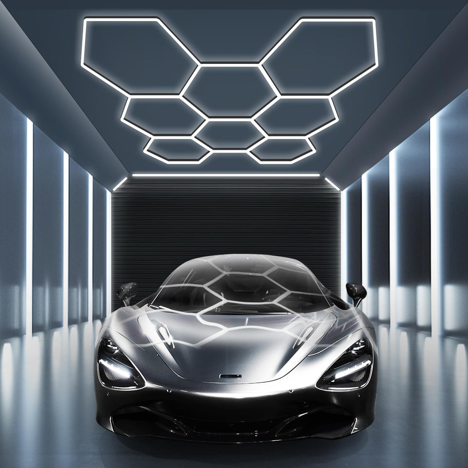 MODERN Hexagon garage light outer view shows honeycomb design for bright coverage