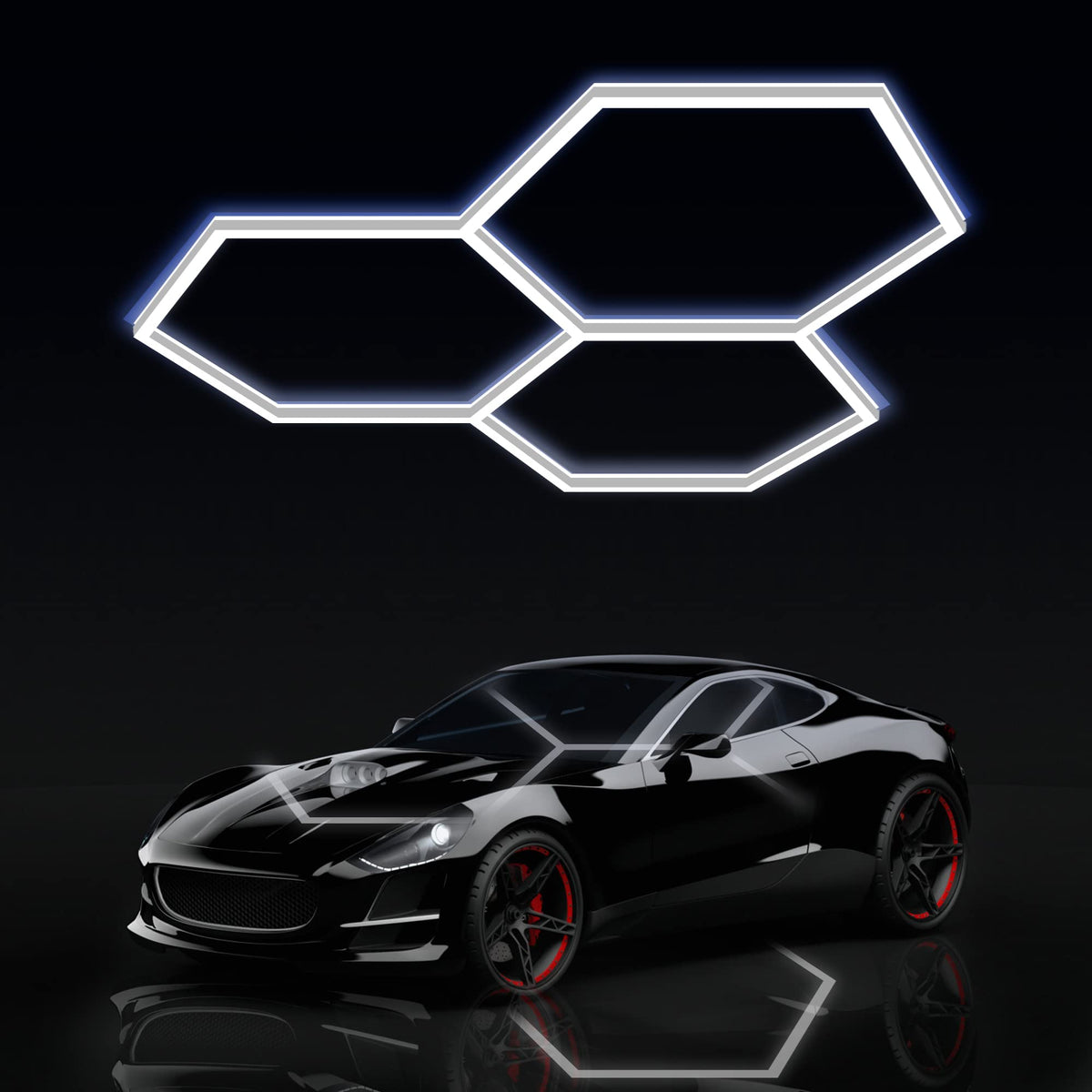 MODERN Hexagon LED Light grid assembly delivers wide, uniform garage illumination.
