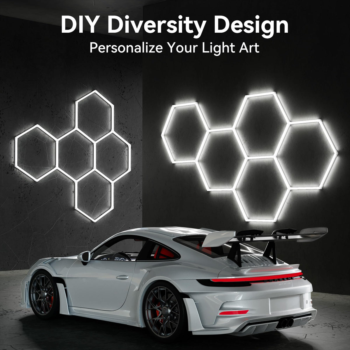 MODERN Hexagon LED Light for bright workspace improves visibility in auto shops.