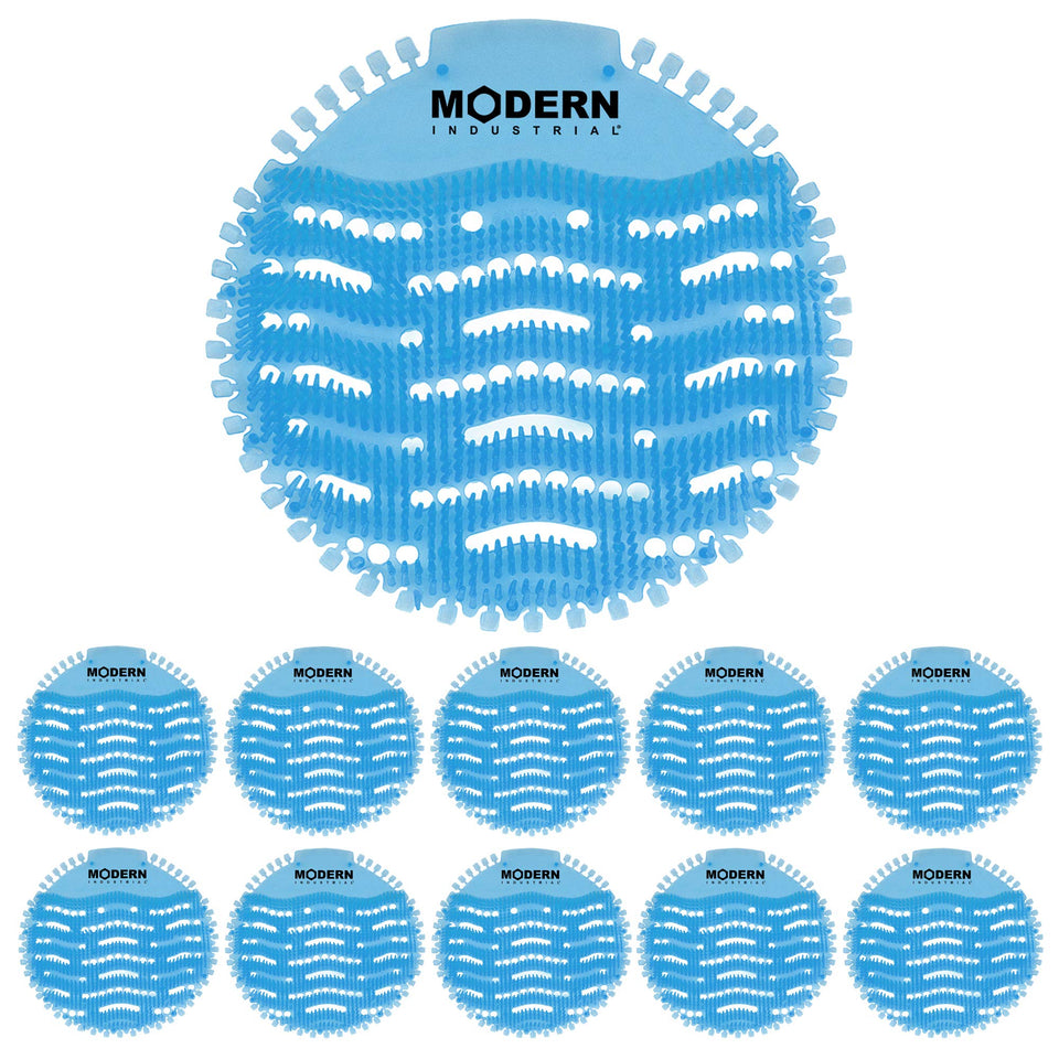 Modern Industrial urinal screen pack 10 with individually wrapped screens for clean restrooms.