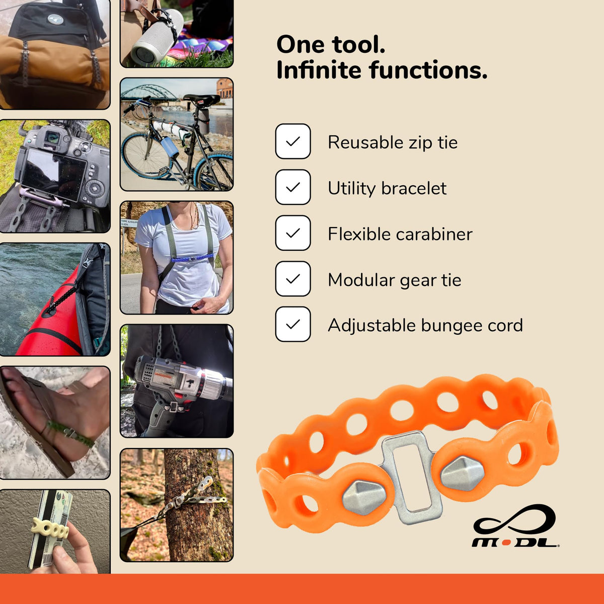 MODL Infinity Tool 2.0 demonstrates 70 lbs pull strength when wrapped.