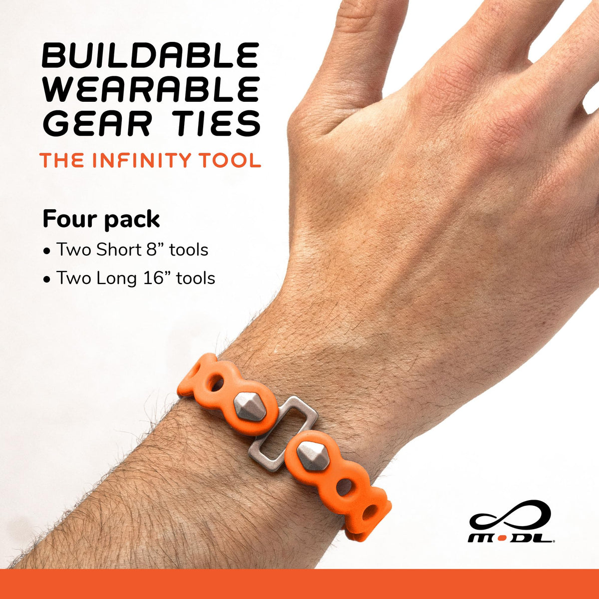 Close-up of MODL Infinity Tool 2.0 StudLinks securing items.