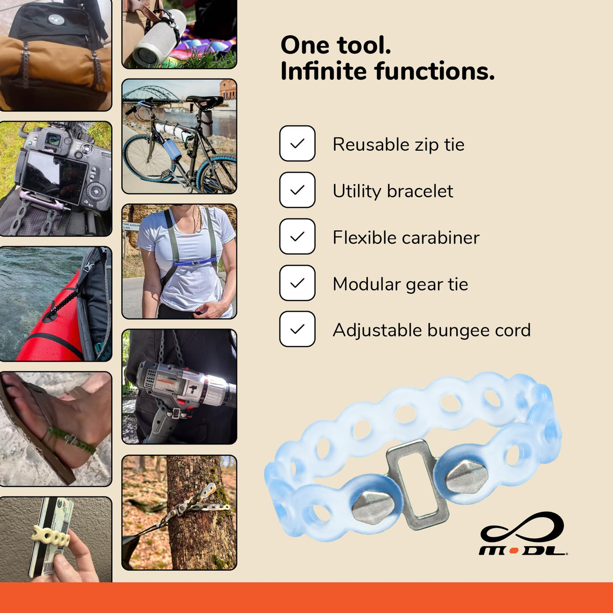 MODL Infinity Tool strap 16in glacier for extended wrap options.