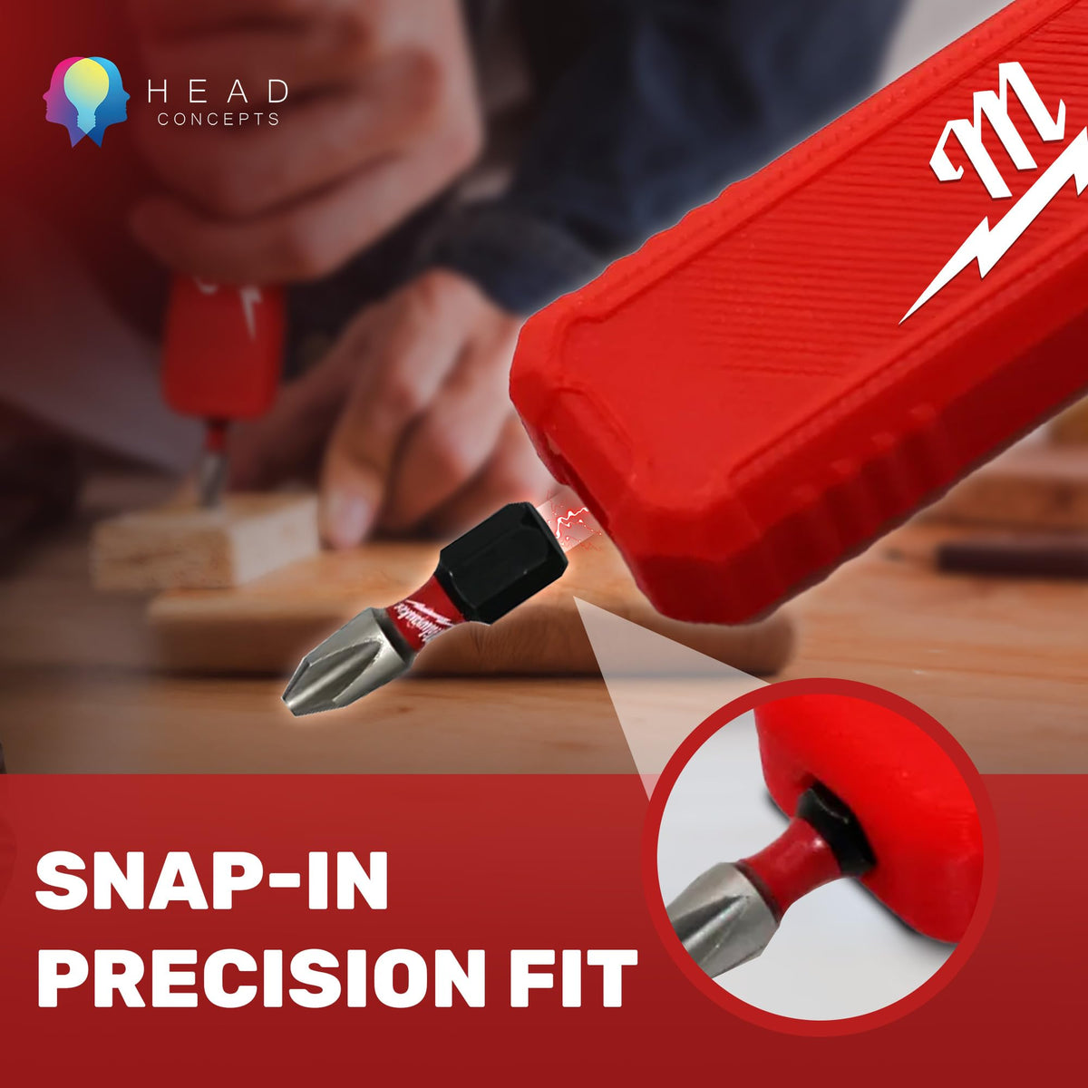 MODOUT works with 1/4-inch hex bits for versatility on site