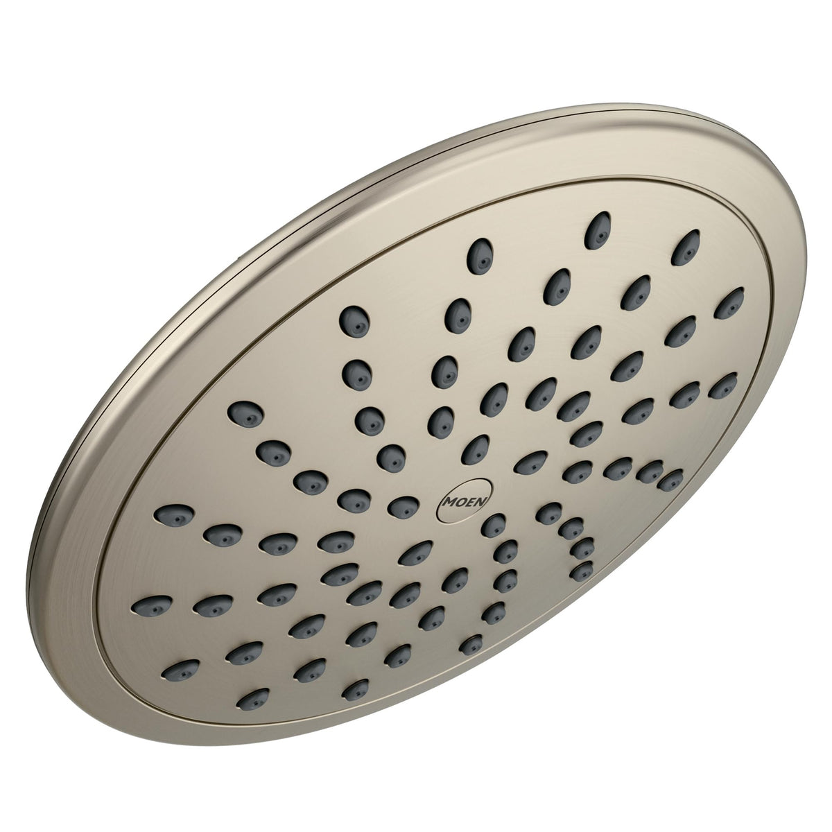 Moen 6345BN brushed nickel 8-inch rainshower head delivers immersive rainfall.