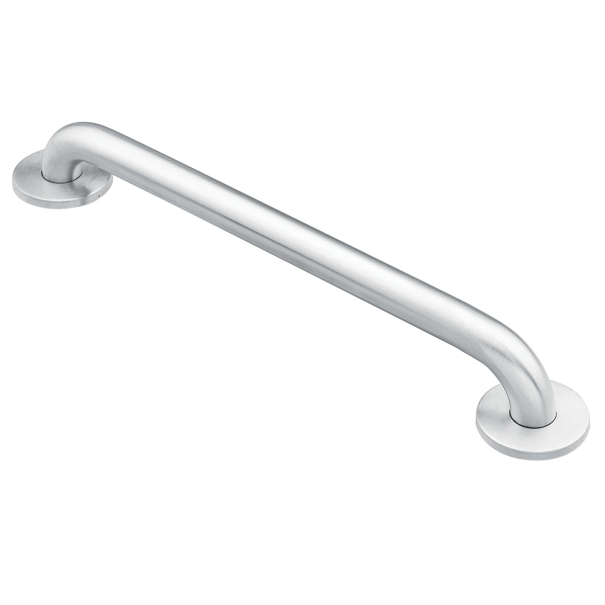 Moen 18-Inch grab bar in stainless steel provides secure support in tub and shower.