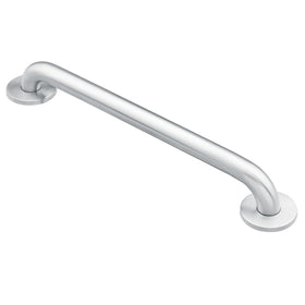 Moen 18-Inch grab bar in stainless steel provides secure support in tub and shower.