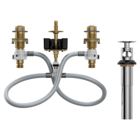 Moen 9000 valve with drain assembly for flexible 3-hole sink upgrades.