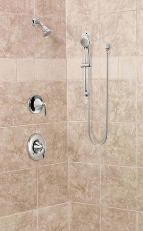 Moen A725 round chrome drop ell handheld shower wall connector installation view