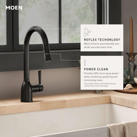 Moen Adler pull-down sprayer for easy reach and versatile cleaning.