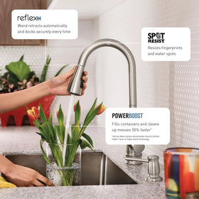 Moen Arbor pull-down sprayer, dock close-up demonstrates easy spray-head docking.