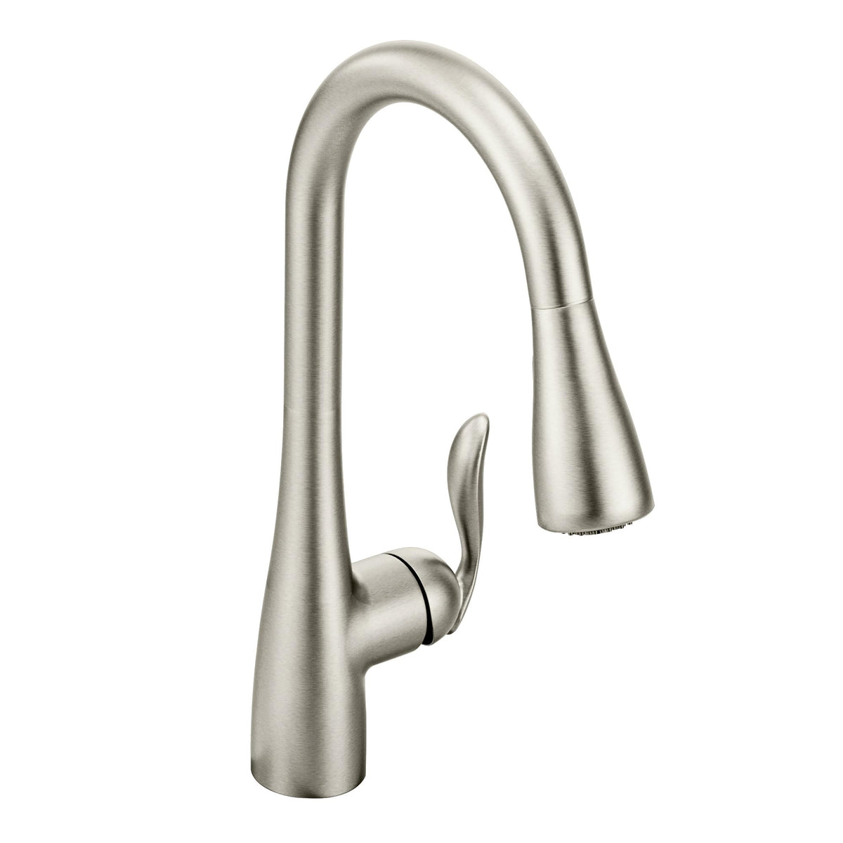 Moen Arbor faucet, angle view, showcasing fingerprint-free spot-resist finish.