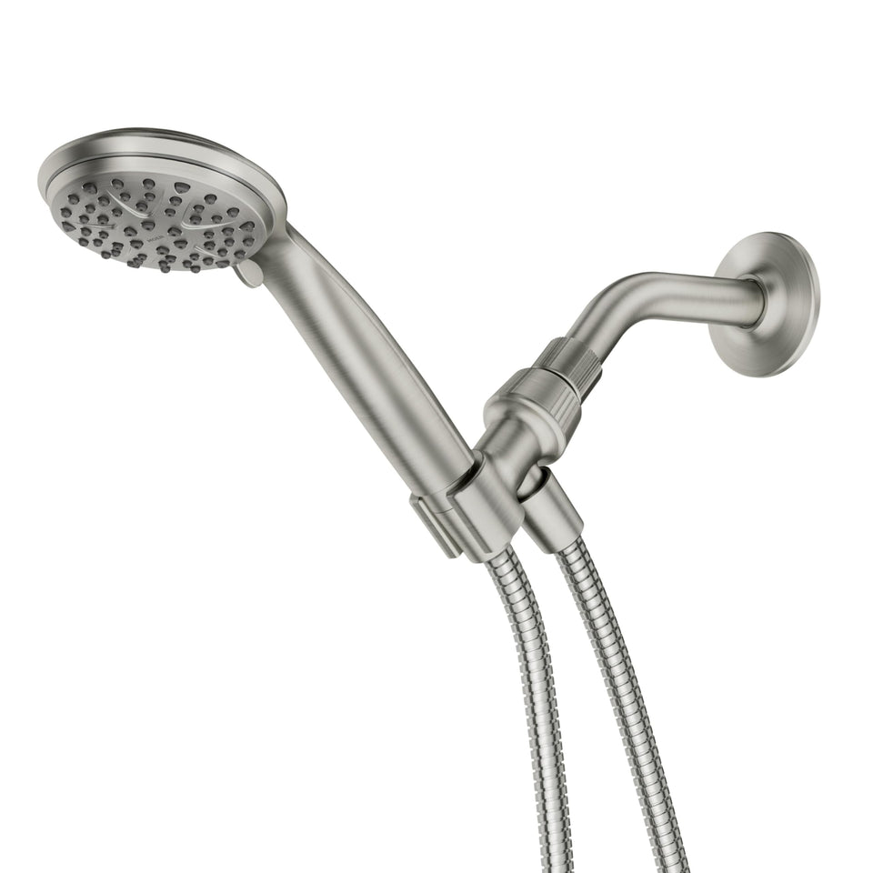 Moen Attune handheld shower head with hose in brushed nickel finish.